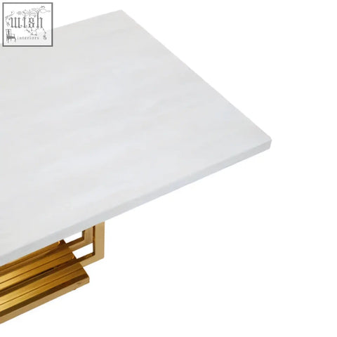 Moda ivory white faux marble coffee table with gold finished geometric legs for a sleek modern marble coffee setup