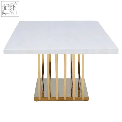 Moda ivory white faux marble coffee table with glossy top gold finished frame and mirrored base perfect for marble coffee setup