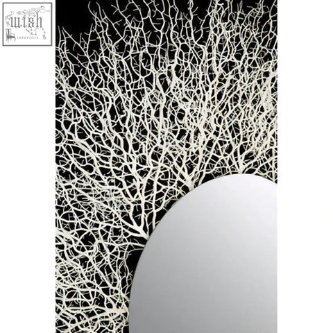 White coral-inspired decorative abstract mirrored wall art with sleek modern design for stylish home decor
