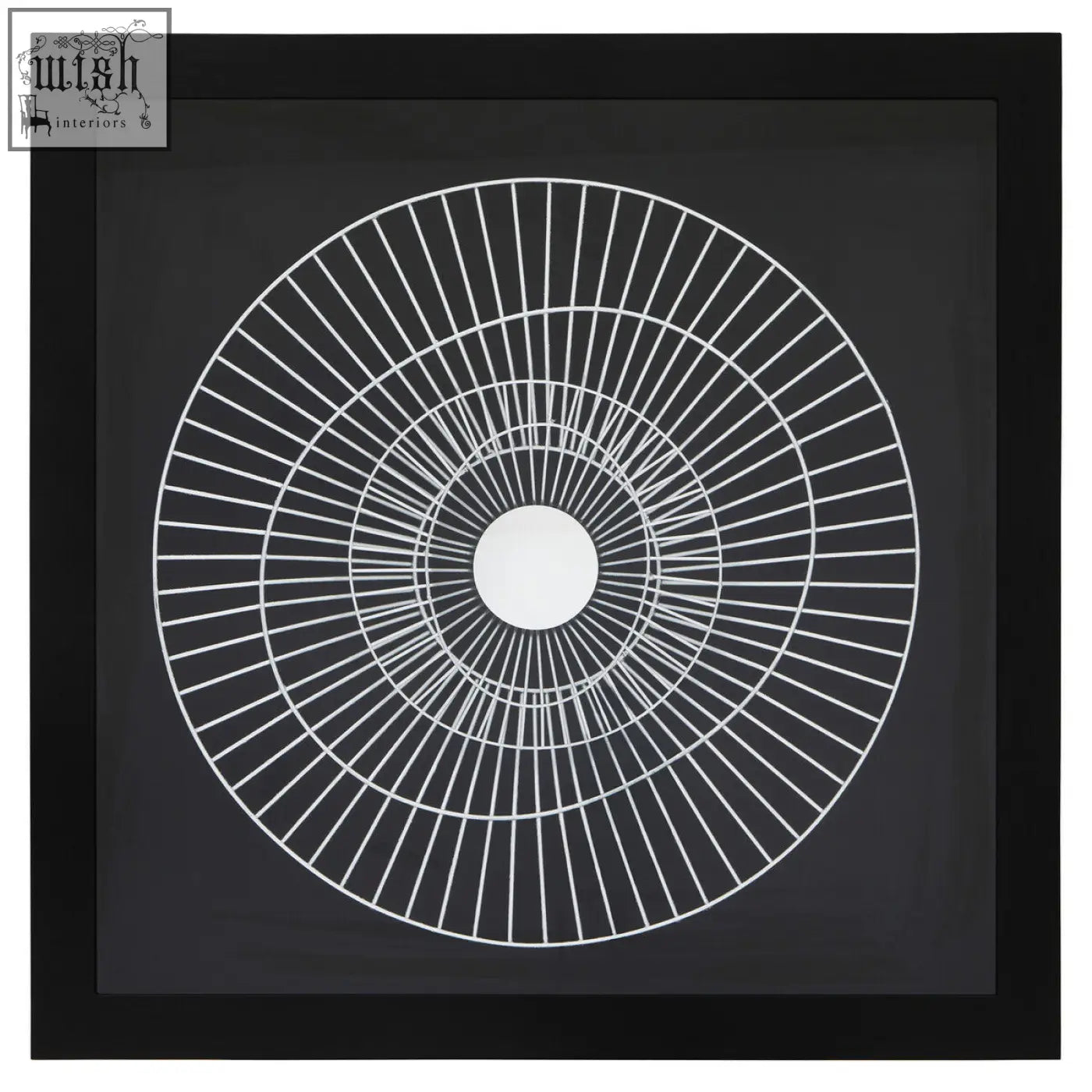 Modello silver and black wall art with black frame and white concentric circles as a striking black wall art focal point