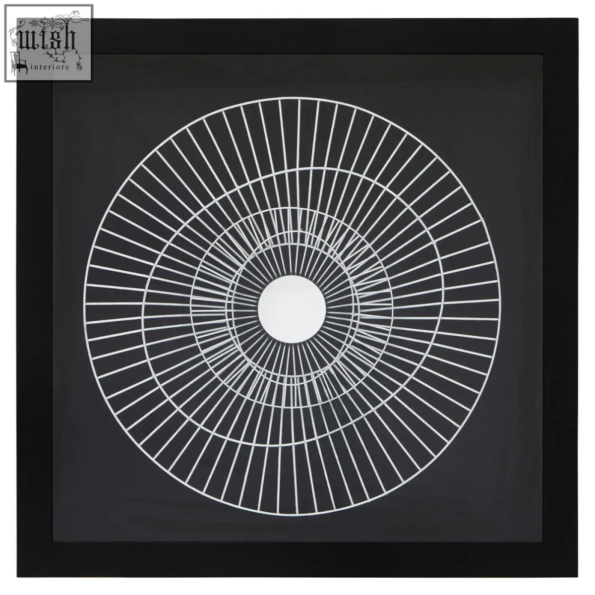 Modello silver and black wall art with black frame and white concentric circles as a striking black wall art focal point