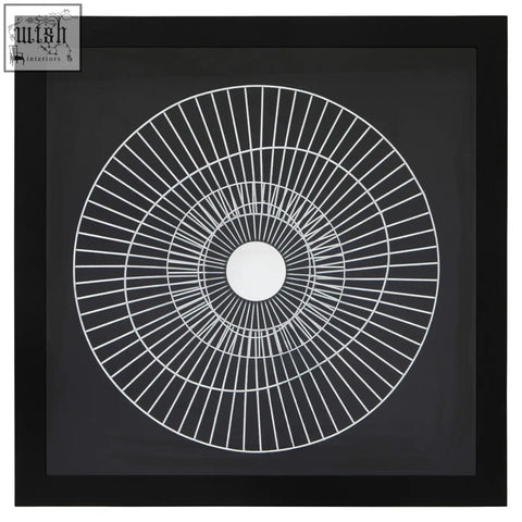 Modello silver and black wall art with black frame and white concentric circles as a striking black wall art focal point