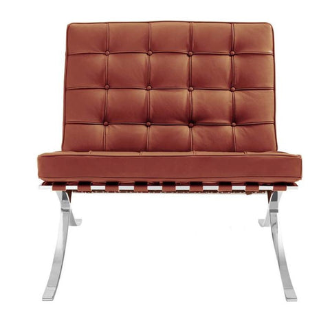 Modern Barcelona Chair And Footstool, Brown Leather
