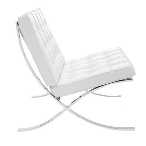 Classic Modern Barcelona Chair And Footstool, White Leather