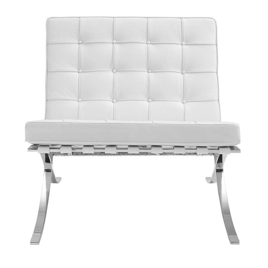 Classic Modern Barcelona Chair And Footstool, White Leather
