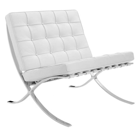 Classic Modern Barcelona Chair And Footstool, White Leather