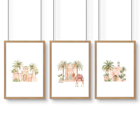 Modern Art Wall Decoration | Set of 3 Moroccan Inspired Wall art Prints