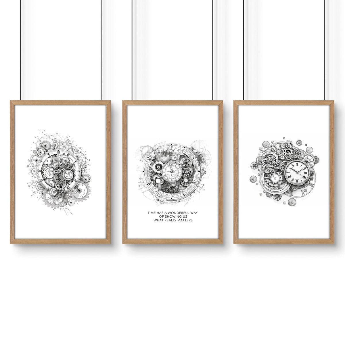 Modern Bedroom Wall Decor | Set of 3 Abstract Clocks Wall art Prints