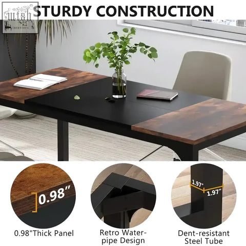 Black and wood modern conference table with retro pipe design perfect for rectangular meeting desk use