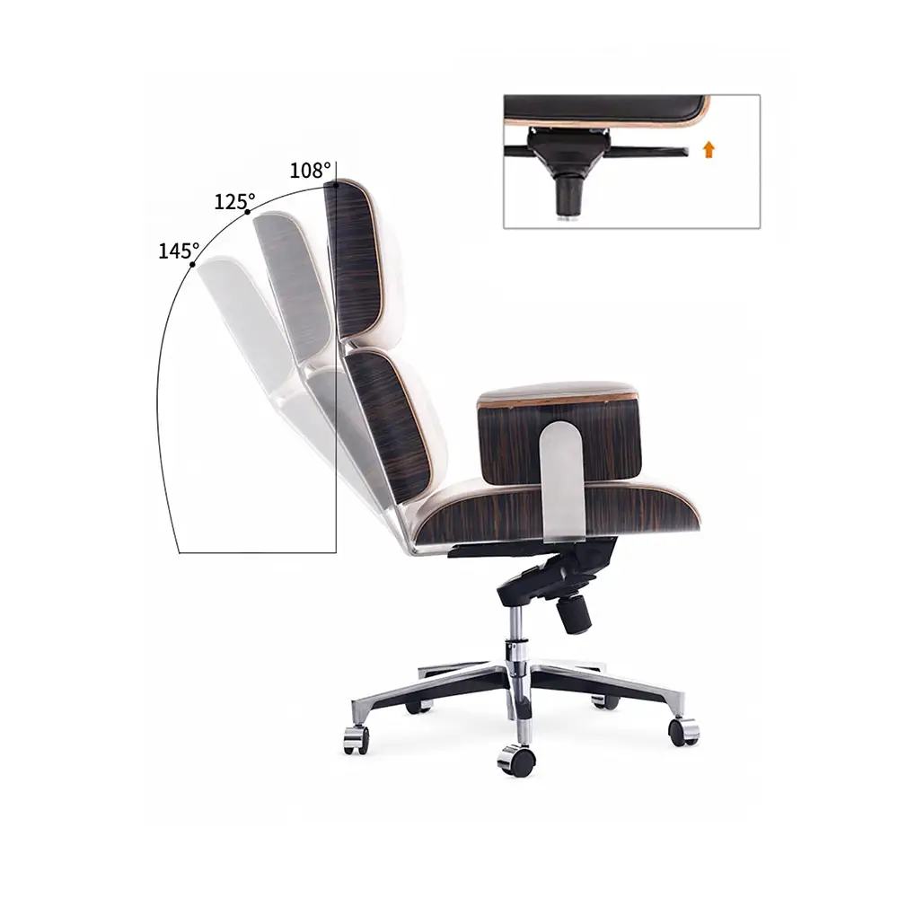 Modern E69 High Back Office Chair Black Premium Leather/ Walnut