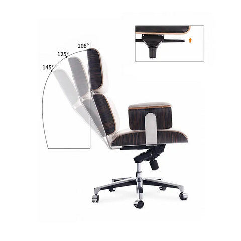 Modern E69 High Back Office Chair Black Premium Leather/ Walnut