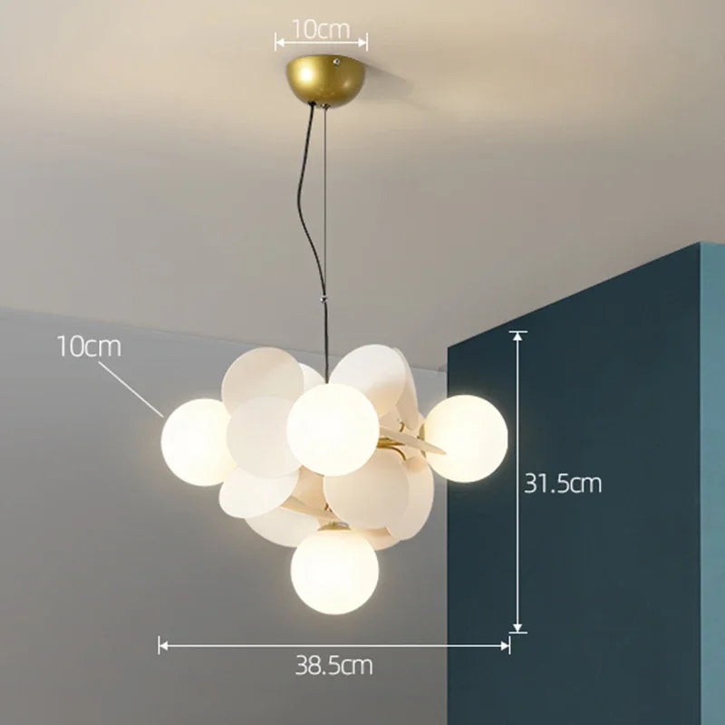 Modern led chandeliers colourful branch lustre luxury ceiling light with brass finish and frosted glass light source spheres