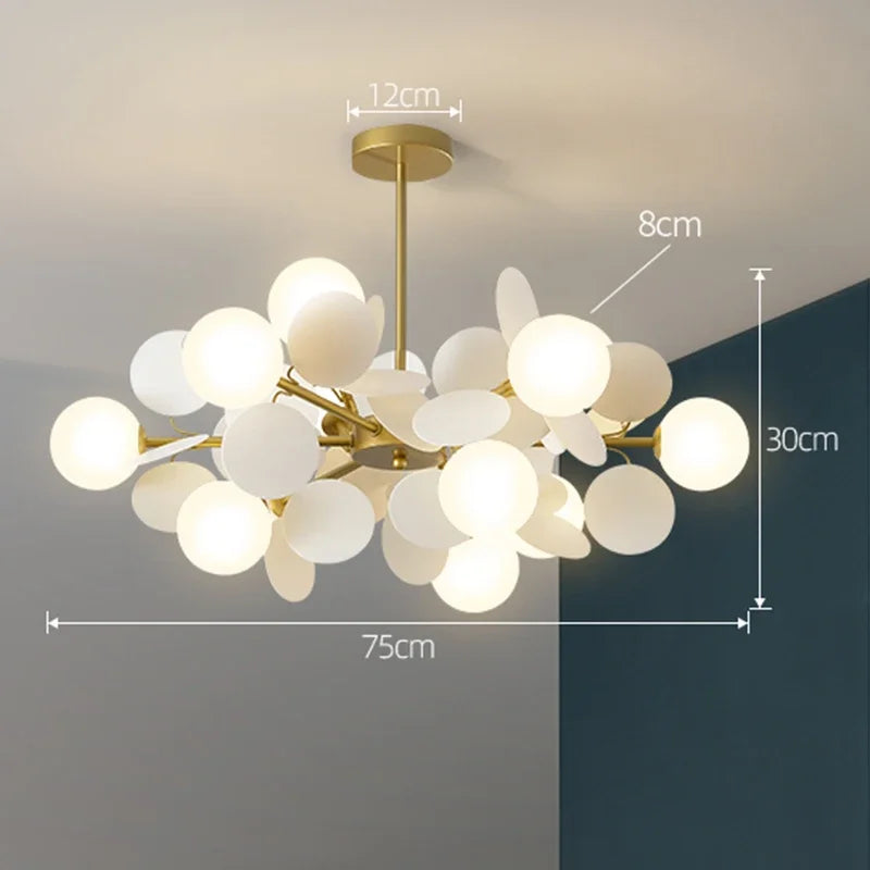 Modern led chandelier with gold-toned cluster design and frosted glass globes as a stylish light source