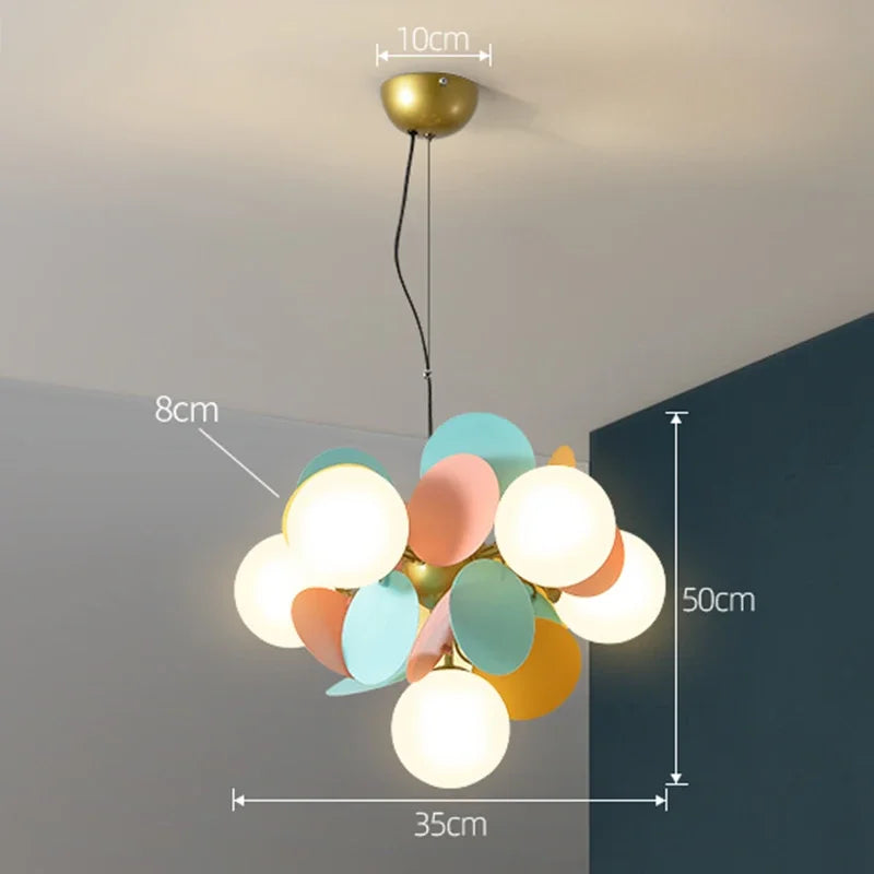 Modern led chandeliers colourful branch lustre luxury ceiling light with brass mount and pastel discs light source