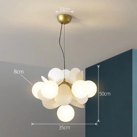 Modern led chandeliers colourful branch lustre luxury ceiling light with brass frame and frosted glass spheres as light source