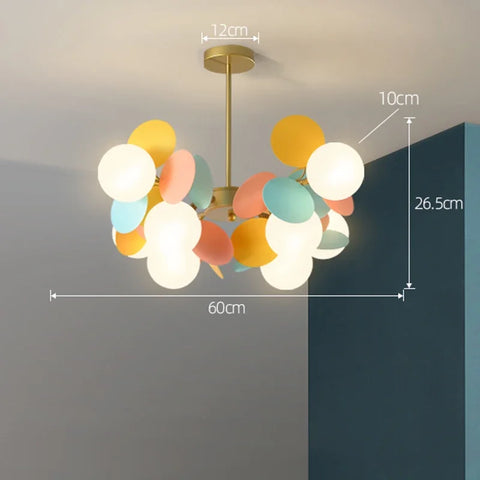 Pastel-colored spherical pendant light with brass rod and mounting plate modern led chandeliers light source
