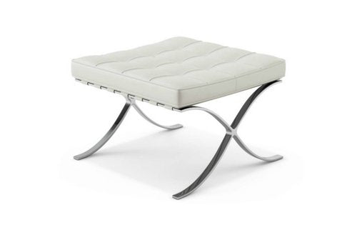 Classic Modern Barcelona Chair And Footstool, White Leather