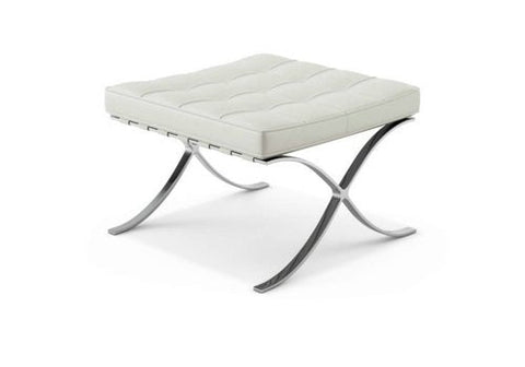 Classic Modern Barcelona Chair And Footstool, White Leather
