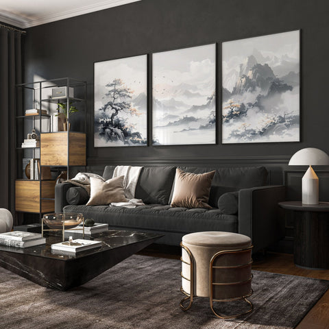 Modern Pictures For Living Room | Set of 3 Asian Inspired Wall art Prints