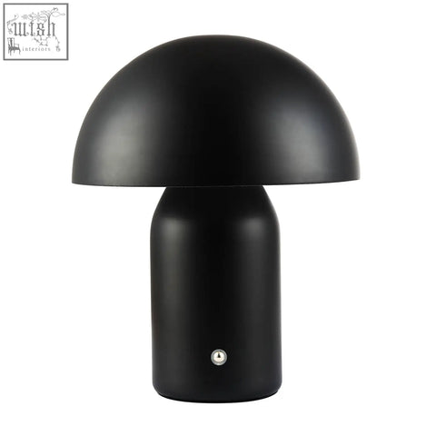 Black matte finish modern rechargeable mushroom table lamp with touch dimmer and minimalist design