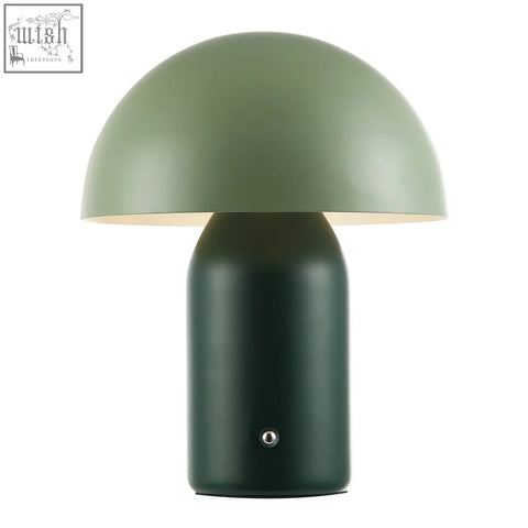 Olive green mushroom table lamp with matte finish and cylindrical base modern rechargeable touch dimmer table lamp