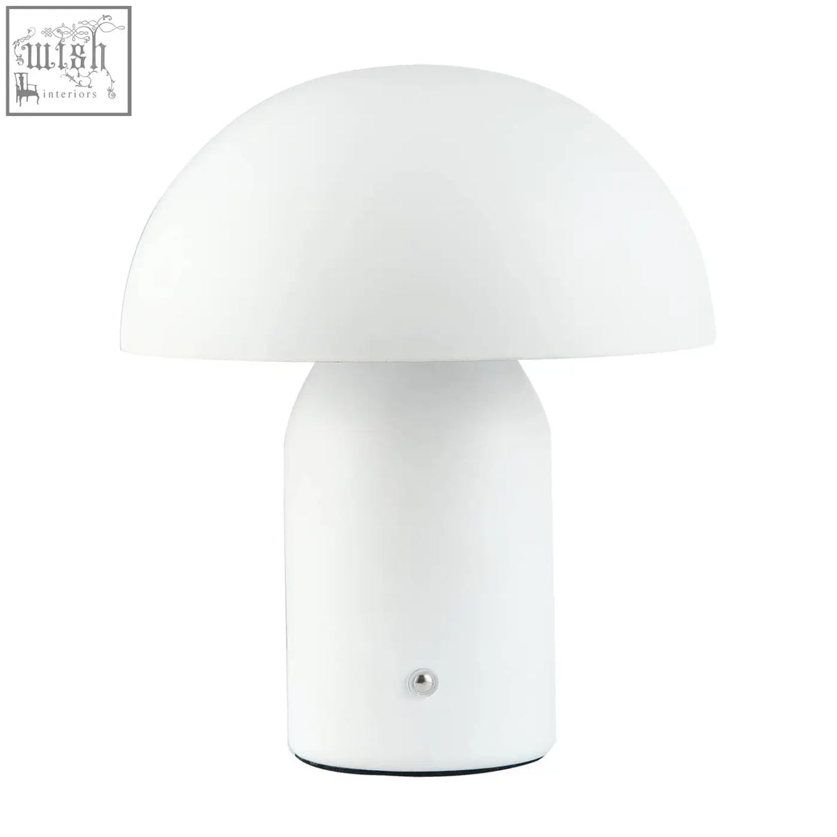White mushroom table lamp with smooth glossy finish modern rechargeable design and touch dimmer feature