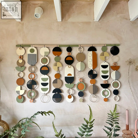 Modern wall art featuring geometric layered circles in earthy tones perfect for minimal home decor and large wall tapestry