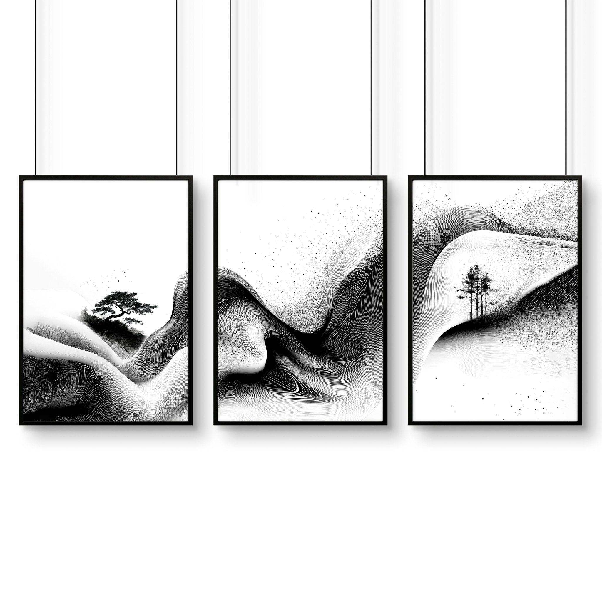 Modern Wall Art Living Room | Set of 3 Asian Inspired Wall art Prints