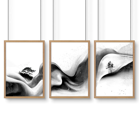 Modern Wall Art Living Room | Set of 3 Asian Inspired Wall art Prints
