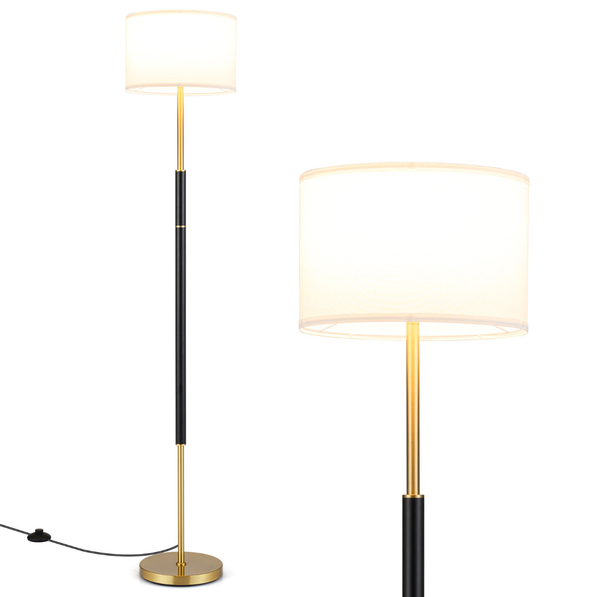 Modern Floor Lamp with Eye-Protecting Lampshades and Weighted Base-Black