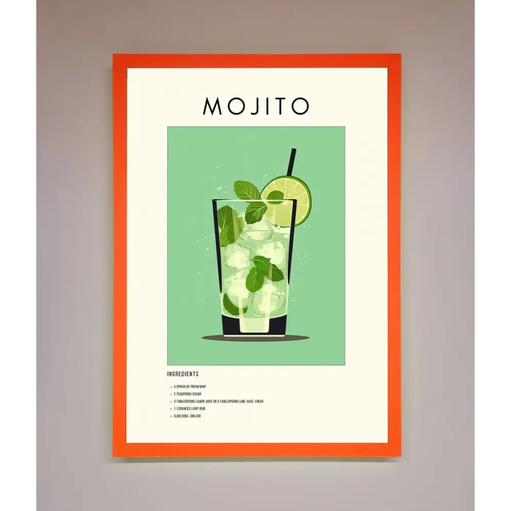 Mojito Framed Poster - A3 (29.7 x 42 cm) / Neon Orange - Framed Print