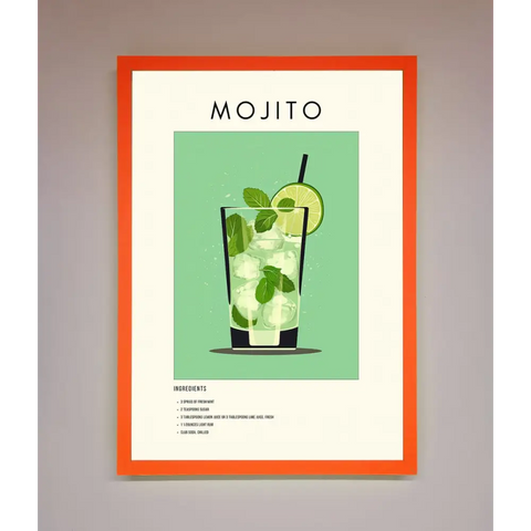 Mojito Framed Poster - A3 (29.7 x 42 cm) / Neon Orange - Framed Print