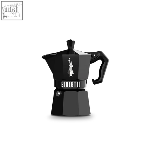 Black bialetti moka express exclusive moka pot with silver logo and handle for classic espresso brewing