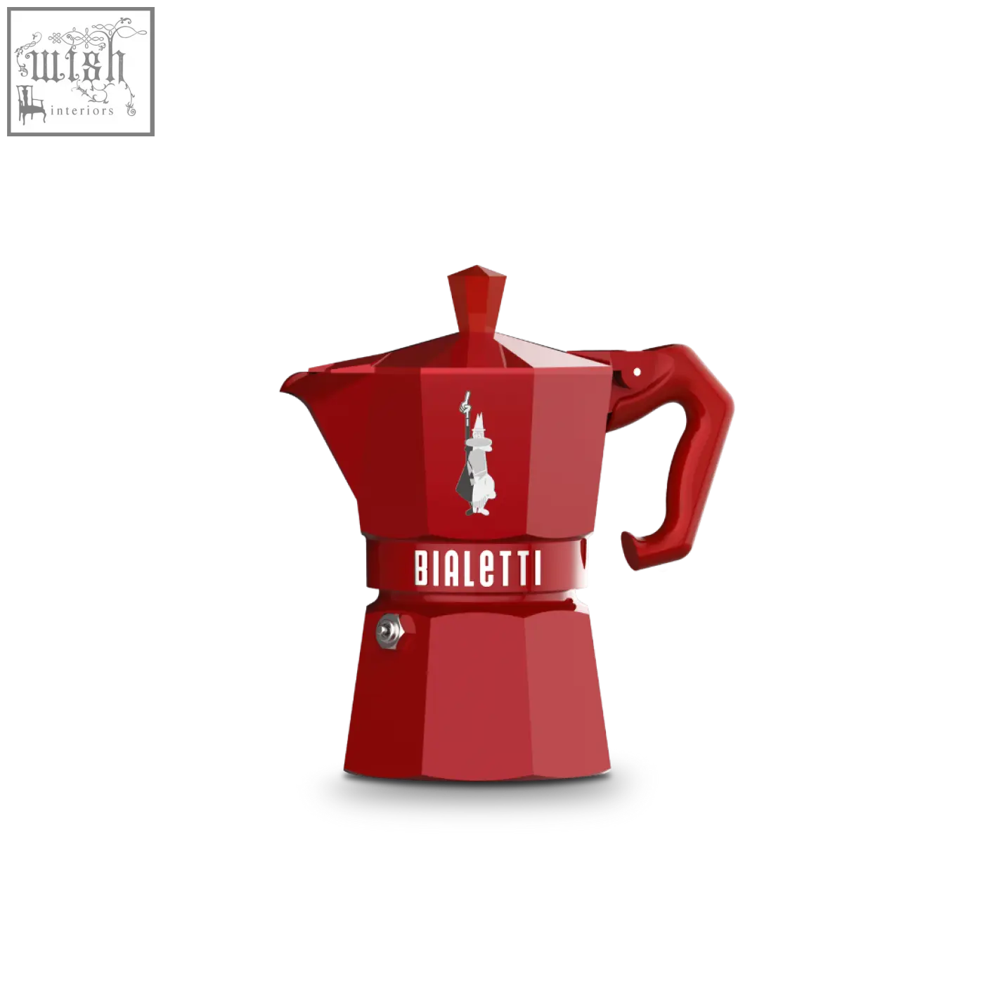 Red bialetti moka express exclusive moka pot with silver logo and handle perfect for espresso brewing