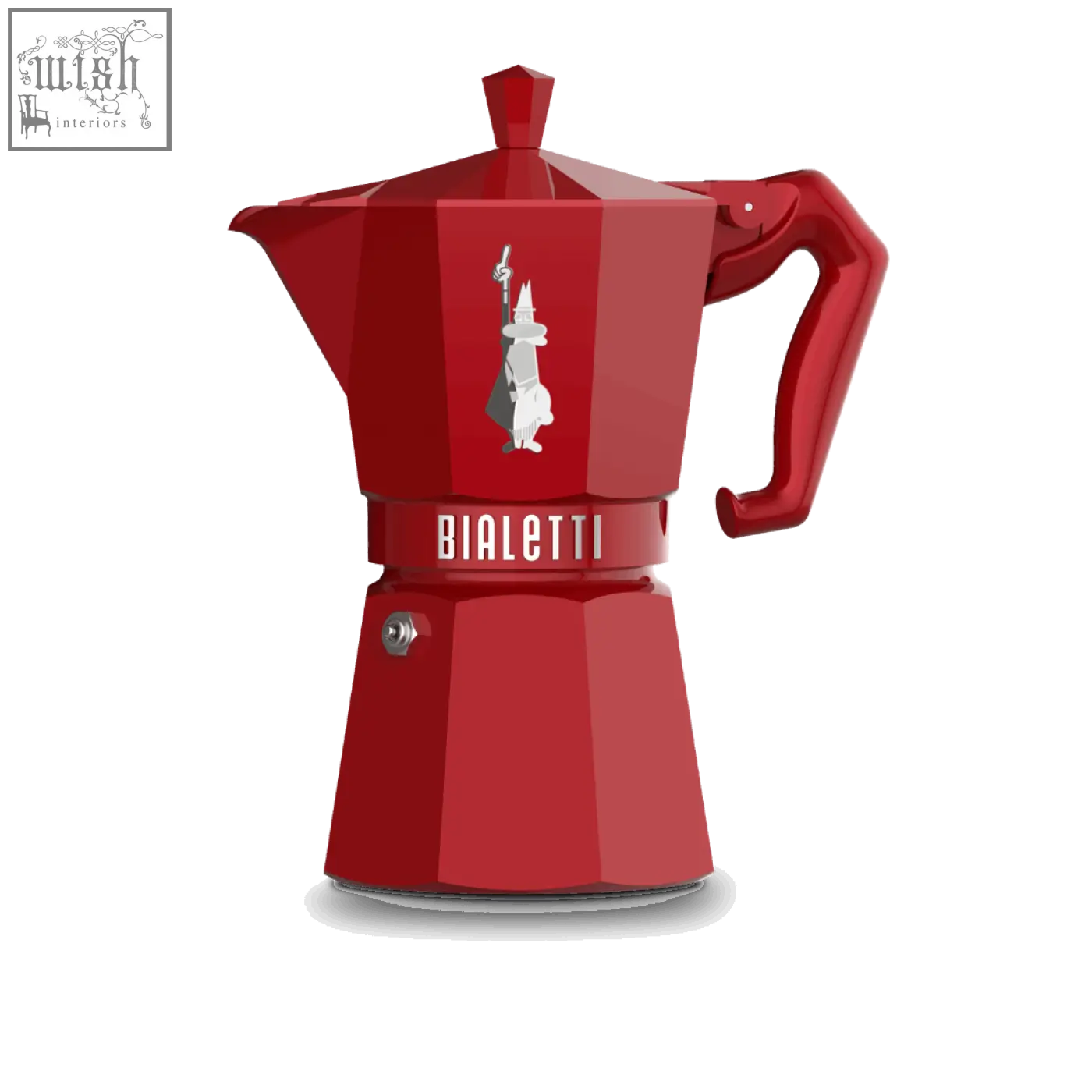 Vibrant red bialetti moka express exclusive with glossy metallic finish and iconic white logo for perfect coffee brewing