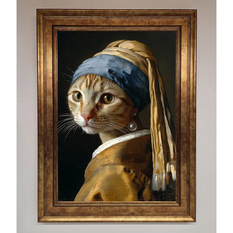 Mona Lisa Cat Framed Poster - A3 (29.7 x 42 cm) / Bronze - Framed Print