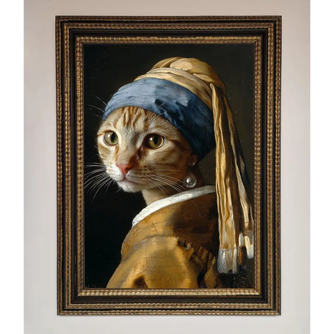 Mona Lisa Cat Framed Poster - A3 (29.7 x 42 cm) / Ornate Gold Black - Framed Print