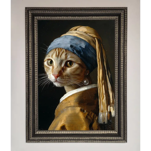 Mona Lisa Cat Framed Poster - A3 (29.7 x 42 cm) / Ornate Silver Black - Framed Print