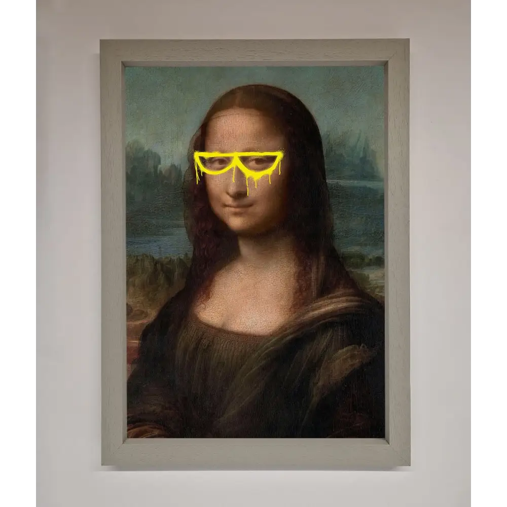 Mona Lisa Glasses Framed Print - A3 (29.7 x 42 cm) / Grey - Framed Print
