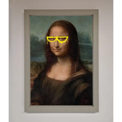 Mona Lisa Glasses Framed Print - A3 (29.7 x 42 cm) / Grey - Framed Print