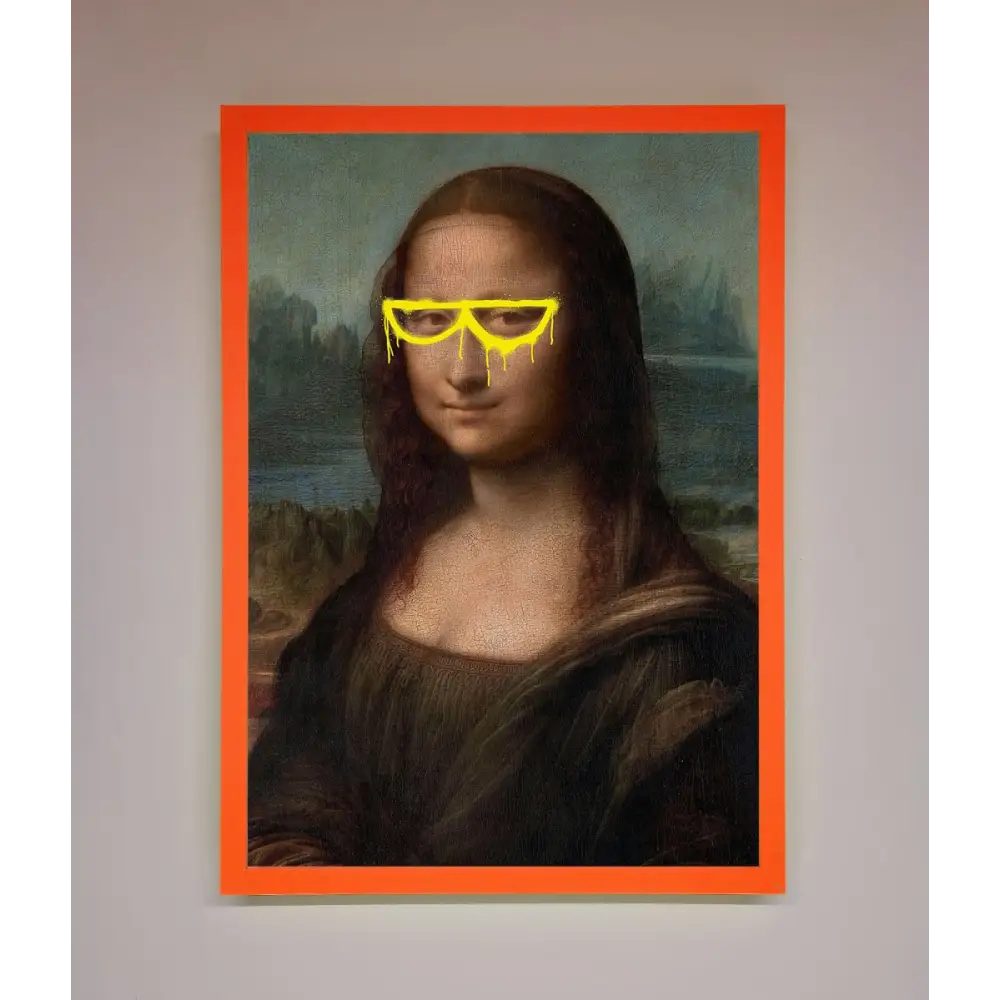 Mona Lisa Glasses Framed Print - A3 (29.7 x 42 cm) / Neon Orange - Framed Print