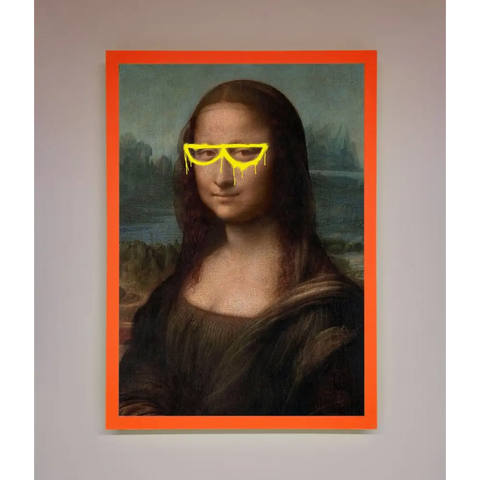 Mona Lisa Glasses Framed Print - A3 (29.7 x 42 cm) / Neon Orange - Framed Print