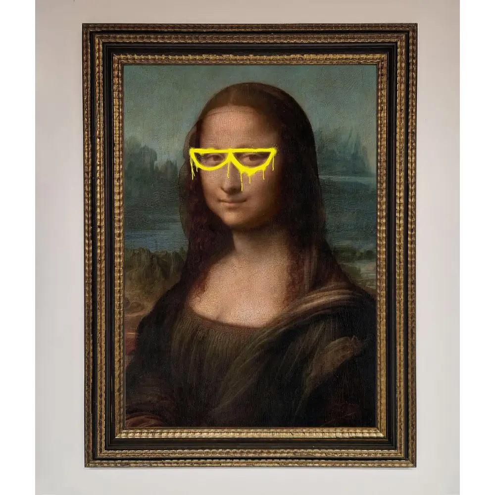 Mona Lisa Glasses Framed Print - A3 (29.7 x 42 cm) / Ornate Gold Black - Framed Print
