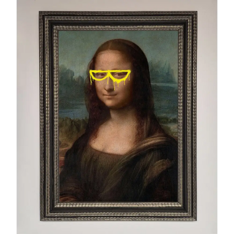 Mona Lisa Glasses Framed Print - A3 (29.7 x 42 cm) / Ornate Silver Black - Framed Print