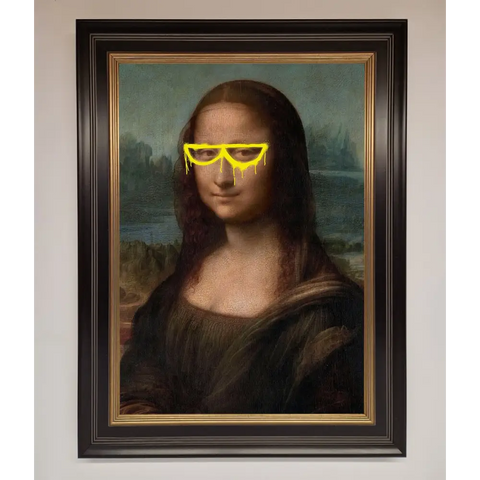 Mona Lisa Glasses Framed Print - B0 (100 x 141 cm) / Black Gold - Framed Print