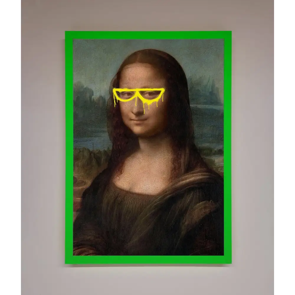 Mona Lisa Glasses Framed Print - B0 (100 x 141 cm) / Neon Dark Green - Framed Print