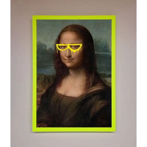 Mona Lisa Glasses Framed Print - B0 (100 x 141 cm) / Neon Green - Framed Print