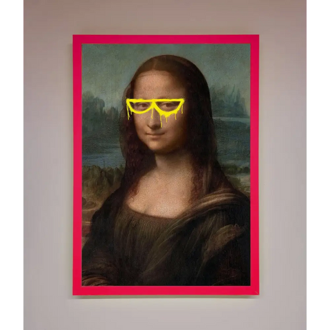Mona Lisa Glasses Framed Print - B0 (100 x 141 cm) / Neon Pink - Framed Print