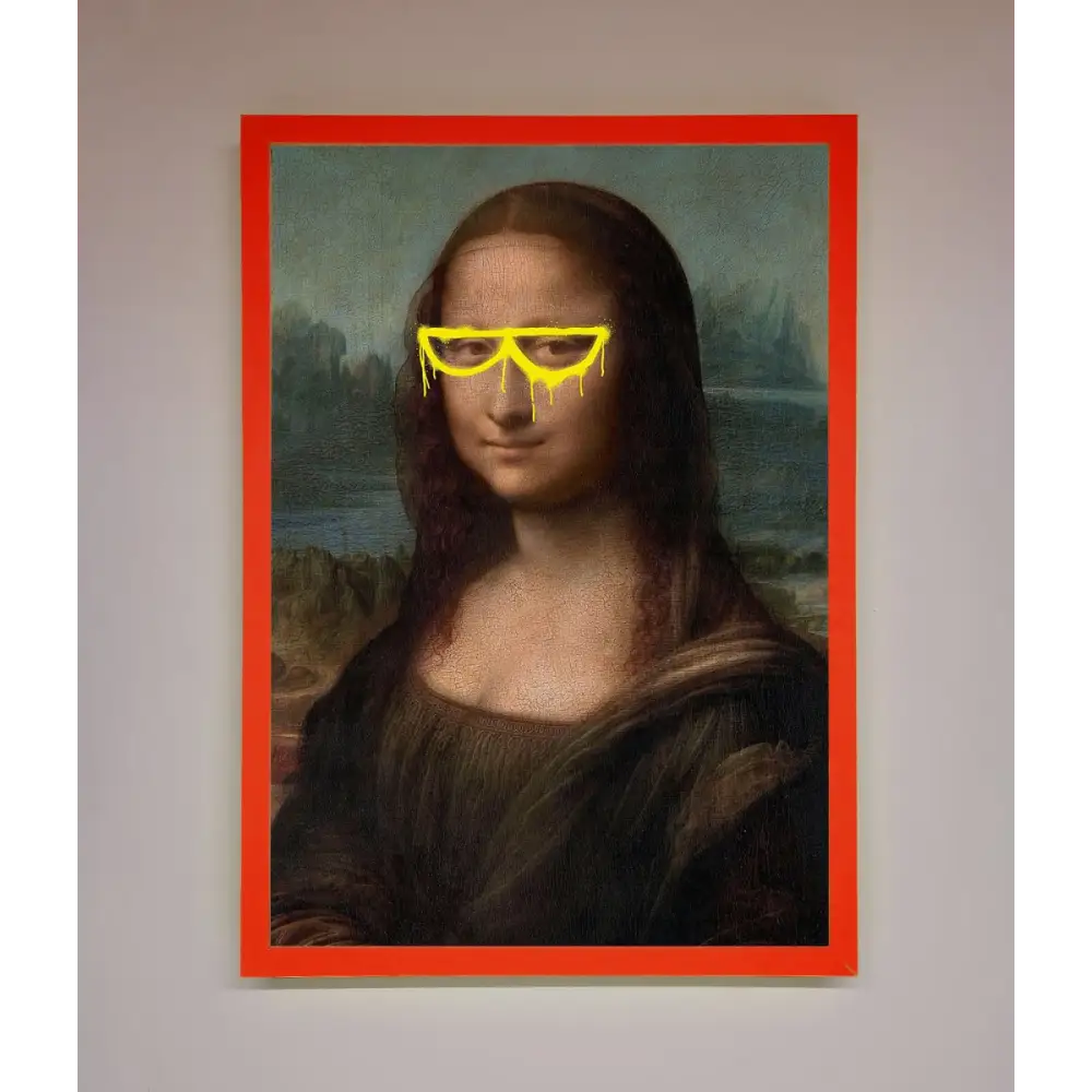 Mona Lisa Glasses Framed Print - B0 (100 x 141 cm) / Neon Red - Framed Print