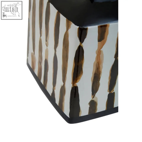 Black and white striped ceramic jar with glossy finish perfect small ceramic jar for stylish storage